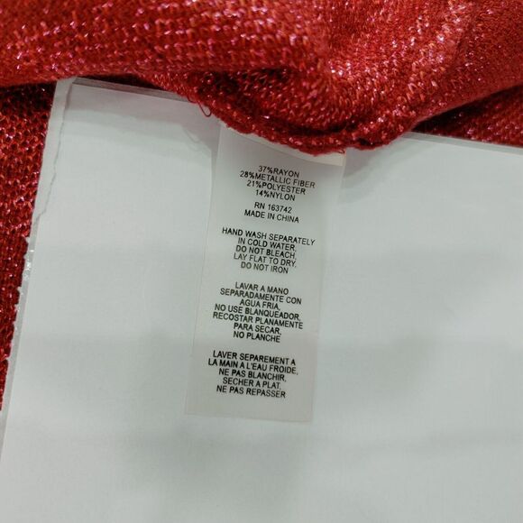 Sioni Red Floral Mock Neck Sweater Textured‎ Pattern Long Sleeve Crop Top Size L - Picture 7 of 8